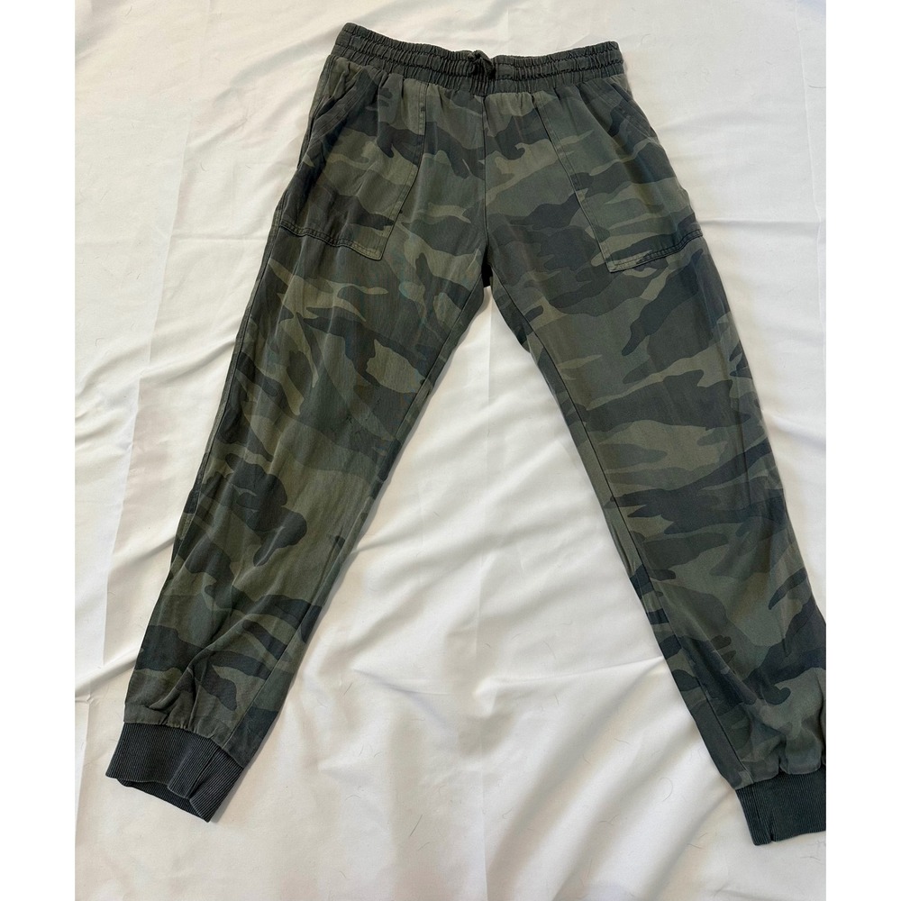 Splendid Women Camo Print Joggers Green Rayon Elastic Waist Pants XS 1423666